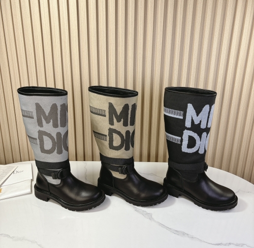 No.64969     DIOR 2024 vs Autumn/Winter New Fashion Show D-Major Series Retro round toe high boots Original cowhide+Flyknit Size: 35-41