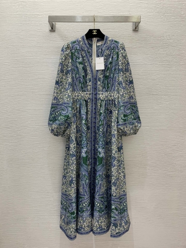 No.91415     G24070538     ZIMMERMANN  High end customized cotton linen blended fabric ethnic style Lantern sleeve dress S -M -L -XL