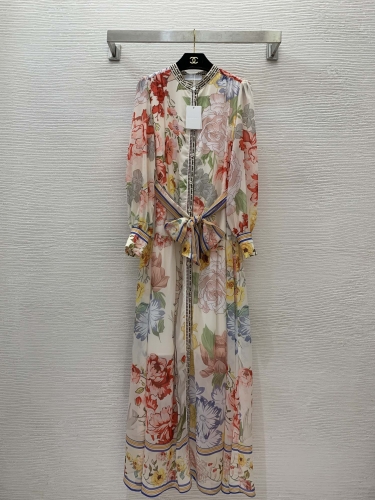 No.91418      G24061457    ZIMMERMANN  Colorful floral print single breasted open waistband waist cinching slimming long sleeved dress S -M -L -XL