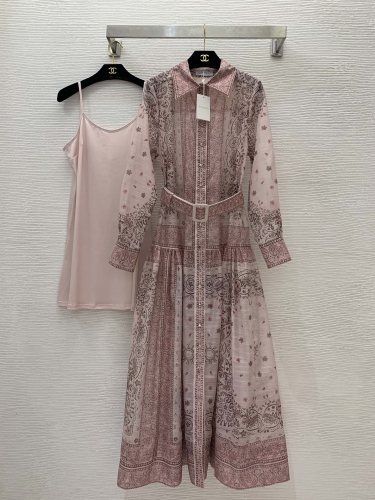 No.91452   G23121245  ZIMMERMANN  Ethnic style retro printed buckle open collar long sleeved dress with large swing S M L XL