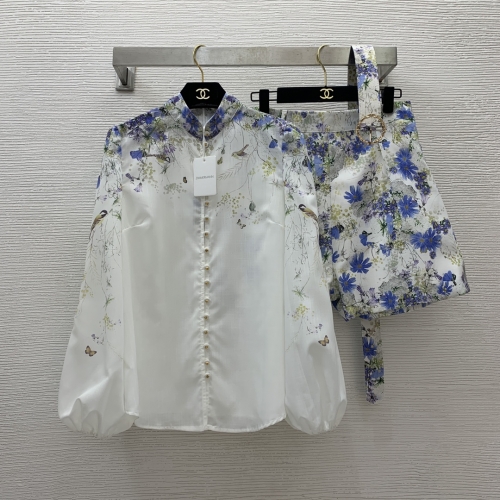 No.91462   G24061958  ZIMMERMANN  High end customized blue flower bird print temperament two-piece set S M L XL