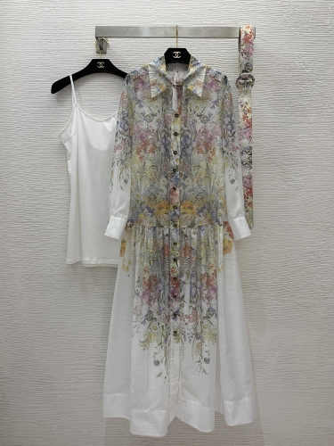 No.91447   G24060537   ZIMMERMANN  Colorful floral print buttoned open collar long sleeved dress with a large swing S M L XL