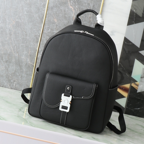 No.57130    1ADBA212YKK_H00N         33*43*5*19.5cm   Saddle zipper backpack Black grain cowhide leather