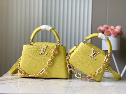 No.57170    M25232/M48865   21*14*8cm   27*18*9cm  yellow Octagonal chain clause Capucines handbag Taurillon leather