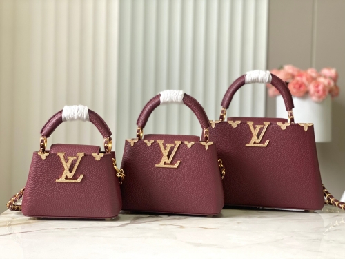 No.57171    M24583/M48865   16.3*11*6.5cm    21*14*8cm    27*18*9cm  Deep wine red gold diamond flower crown Capucines Flower Crown handbag