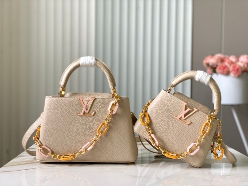 No.57167    M24684/M48865     21*14*8cm     27*18*9cm  cream  Octagonal chain clause Capucines handbag Taurillon leather