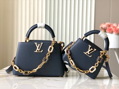 No.57168    M25211/M48865   21*14*8cm   27*18*9cm  Deep Blue Octagonal chain clause Capucines handbag Taurillon leather