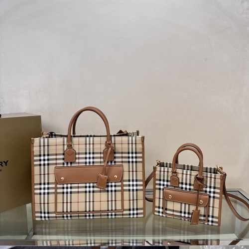 No.57209    1431    23*8*19cm     1381    40*16*30cm   Brown plaid tote bag Grid material and stitching leather material