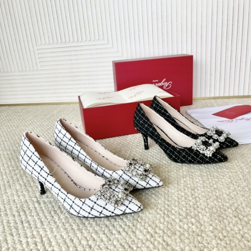 No.65049    RV  Pointed woolen diamond buckle high-heeled single shoes Real leather bottom 8.5cm 34-40