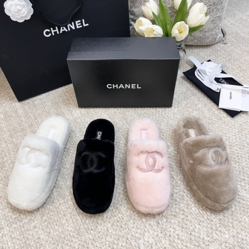 No.65051    Chanel Thick wool base Big Double C Embroidered Letter Half Slippers 35-40