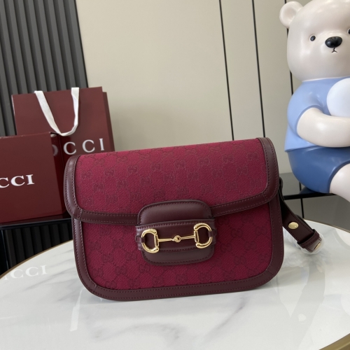 No.57261     602204     25*18*8cm  Gucci Horsebit 1955 Shoulder Backpack Collection Wine red cloth with red skin/original factory leather.