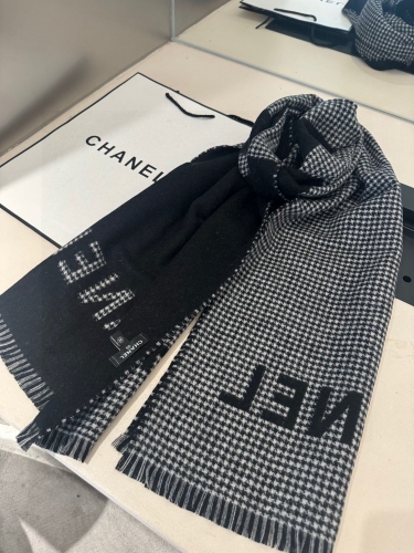 No.91577     2024.9.22   Chanel Thousand Bird Grid Color blocked Cashmere Scarf 100% customer supplied cashmere 45*185cm