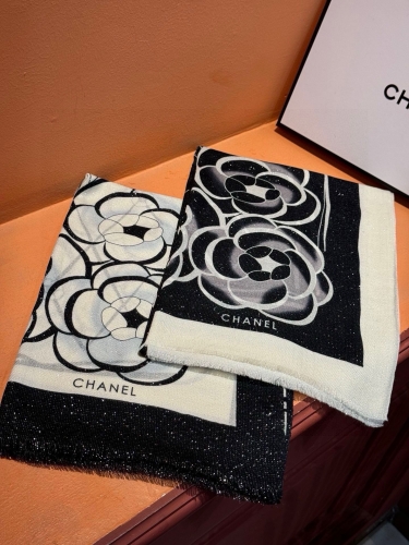 No.91562   2024.9.22   Chanel Camellia Silver Thread Icon Cashmere Scarf 100% premium pure cashmere 100*200cm