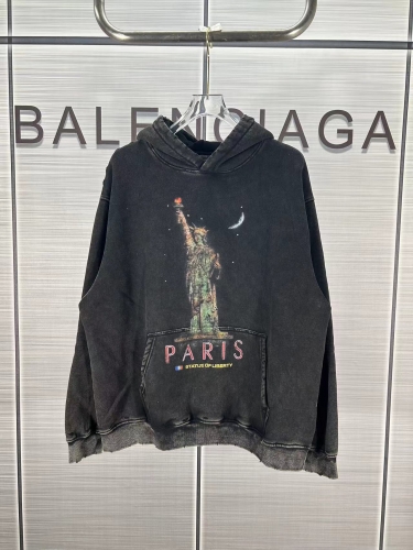 No.91659     Balenciaga  Goddess pattern Washed and worn out Hooded fleece hoodie XS S M L