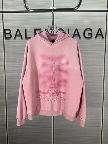 No.91660     Balenciaga  Eiffel Tower inkjet graffiti hand drawn gradient color printing washed distressed hooded sweatshirt XS S M L