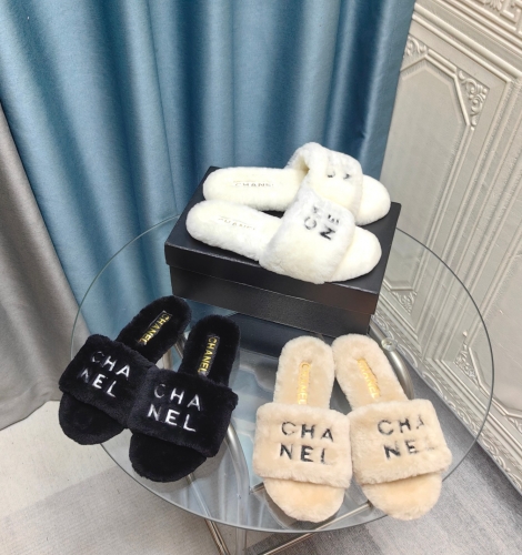 No.65129    Chanel  Latest color matching on the official website for woolen slippers 35-41