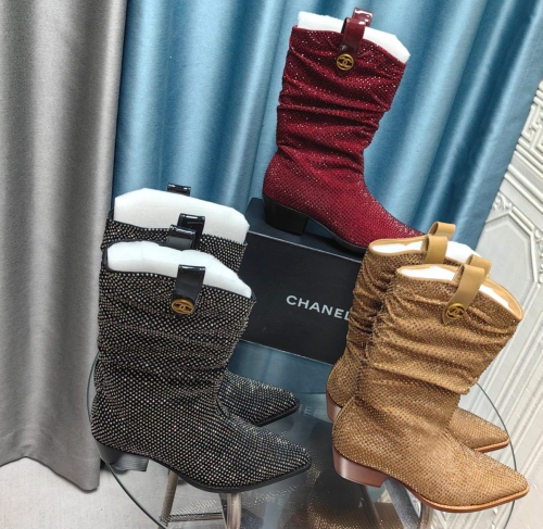 No.65123     Chanel  Rhinestone pointed short boots Original customized shoe upper+ Imported sheepskin lining 35-41