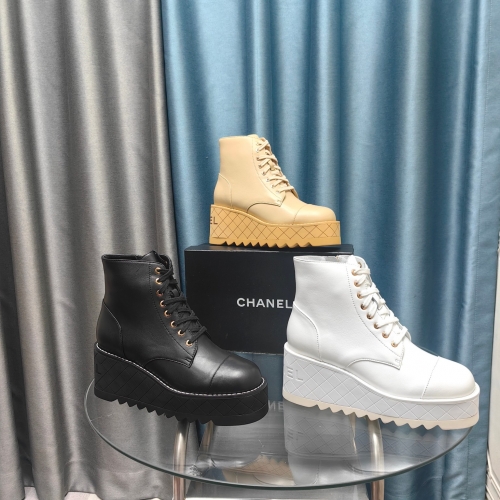 No.65136    Chanel  Runway style sponge cake thick soled ankle boots with increased height inside Imported lambskin upper+sheepskin lining 35-41