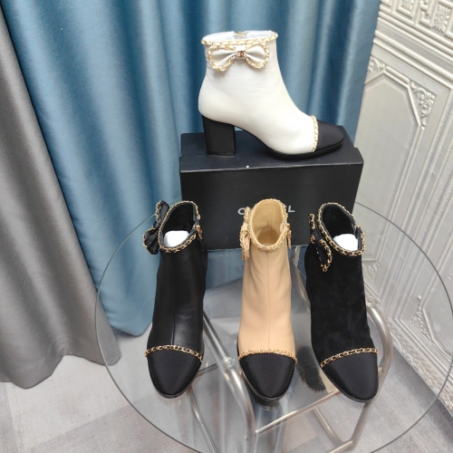 No.65120     Chanel  24P chain bow thick heel short boots Imported calf leather upper+sheepskin lining 35-41