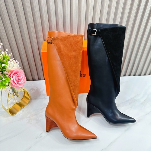 No.65167    Hermes Long boots Imported cowhide+Yangjing fabric 8cm   Boot tube 15/8 inches 35-40