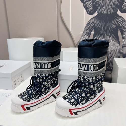 No.65173   Dior Sponge cake colored snow boots Nylon Oblique printed upper with cross tie straps Space cotton 35-42