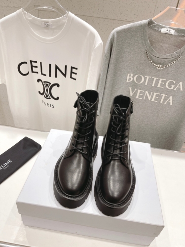 No.65187    CELINE Retro Arc de Triomphe Strap Boots Martin Boots Imported top layer cowhide shoe upper Leather foot pads 5.5cm 35-40