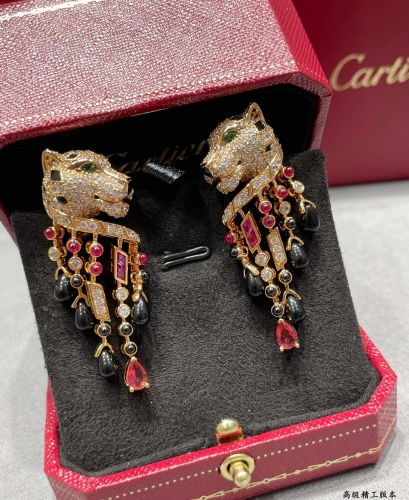 No.91679    Cartier Black agate and red diamond leopard earrings Yajin Material 7670530 2024/12/7