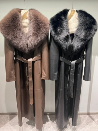 No.59018 no brand coat S-XLfox collars sheep leather coat long coat