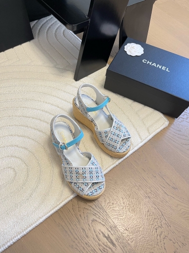 No.65218    Chanel Thick soled waterproof platform sandals Waterproof platform 4cm, heel 12cm! Size:35-40   2025/3