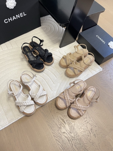 No.65219     Chanel Double C woven chain sandals Knitted shoe upper with original sheepskin outsole inside Size:35-39 2025/3