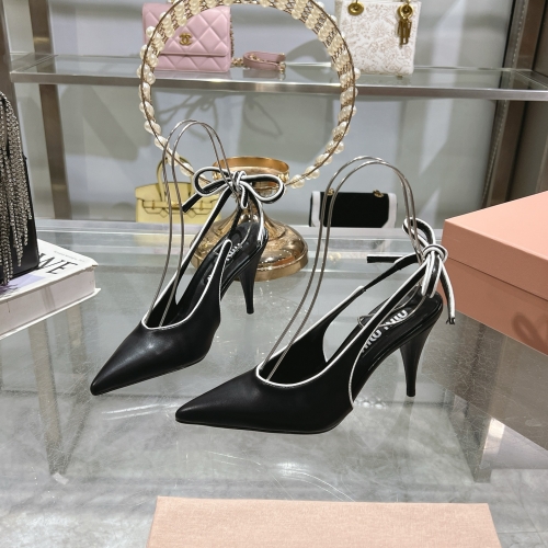 No.65256     Miu Miu  Pointed high-heeled sandals with empty straps at the back Imported cowhide fabric 9cm Size：35-40 2025/3