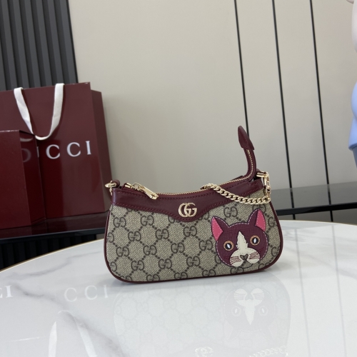 No.57454    818763    19*10*3.5cm   Decorate cat details GG mini handbag Brown rubber red cat/original leather