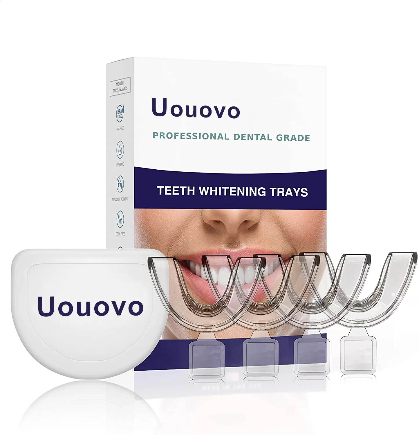 Uouovo Teeth Whitening Trays - Moldable, Trimmable, Custom Fit, Comfortable - (4) Mouth Trays, Hygienic Case – Easy to Mold, Mouth Tray for Tooth Whit