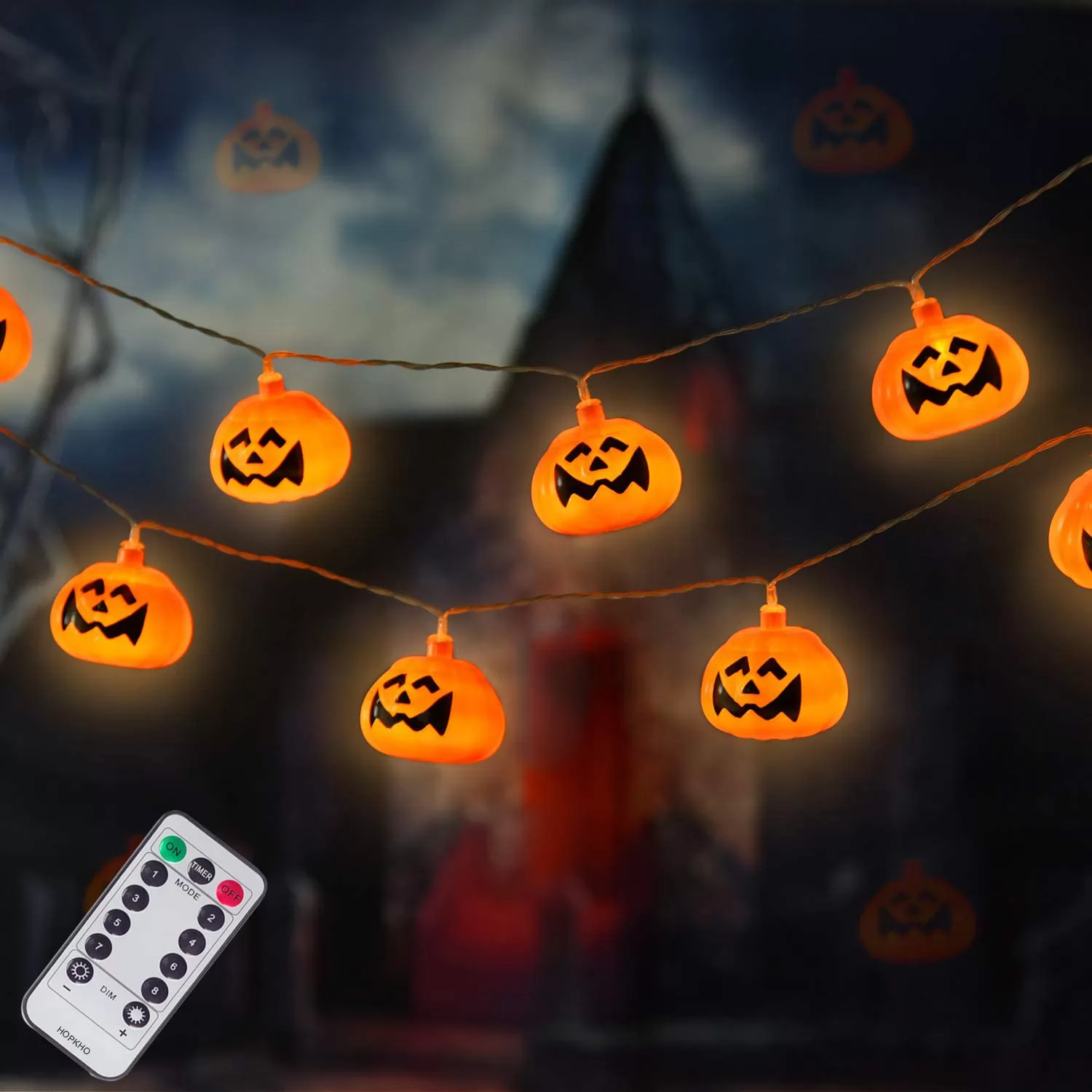 HOPKHO 20 LED Pumpkin Halloween String Lights, Jack-O-Lantern Night Lamp Decoration for Thanksgiving Halloween Birthday Gift Autumn Indoor