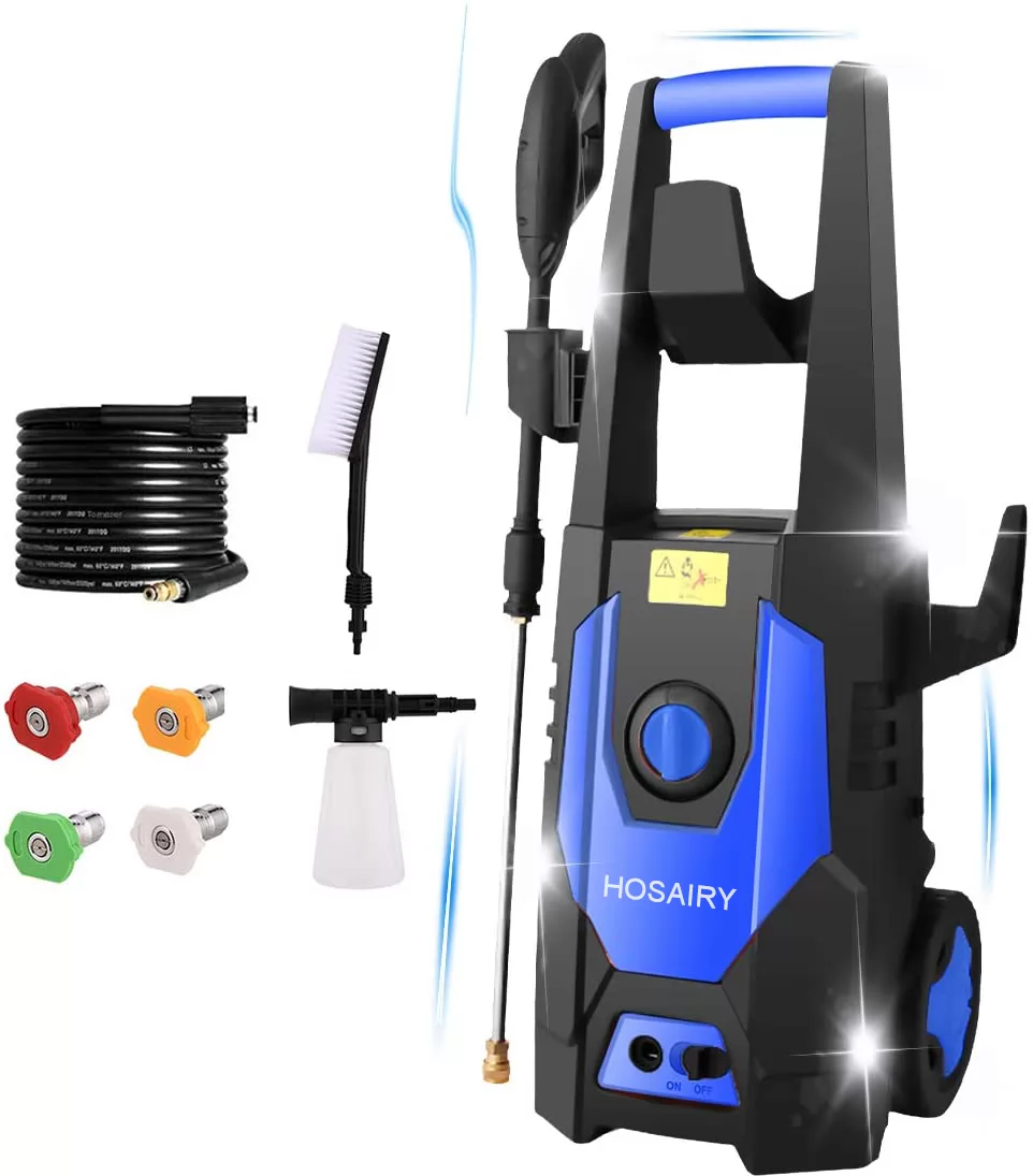 HOSAIRY 3600PSI Electric Pressure Washer 2.4GPM Power Washer 1800W High Pressure Cleaner Machine with 4 Nozzles,Hose Reel, Foam Cannon Brush