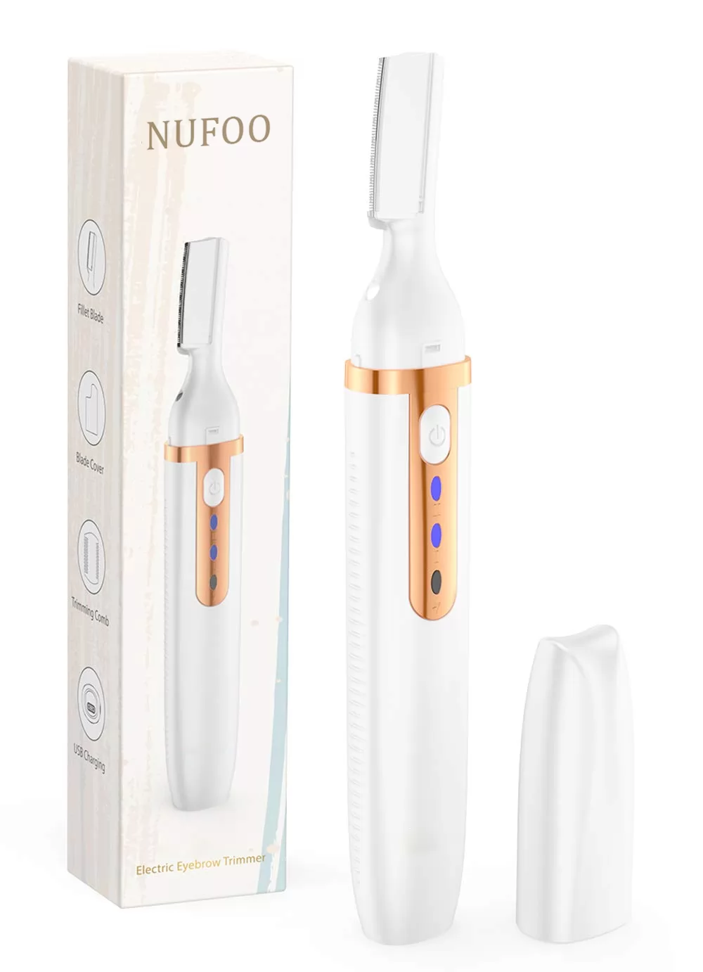 NUFOO Electric Eyebrow Razor,  Eyebrow Trimmer Painless Precise Facial Hair Remover Rechargeable for Women Men (White)