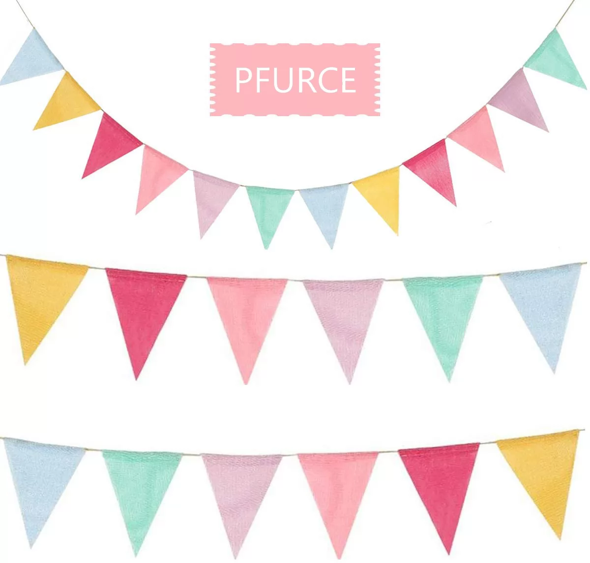 PFURCE 48Pcs Flags Banner Multicolor Lmitated Burlap Pennant Banner Fabric Triangle Flags Bunting for Party Birthday Wedding Party Hanging Decoration