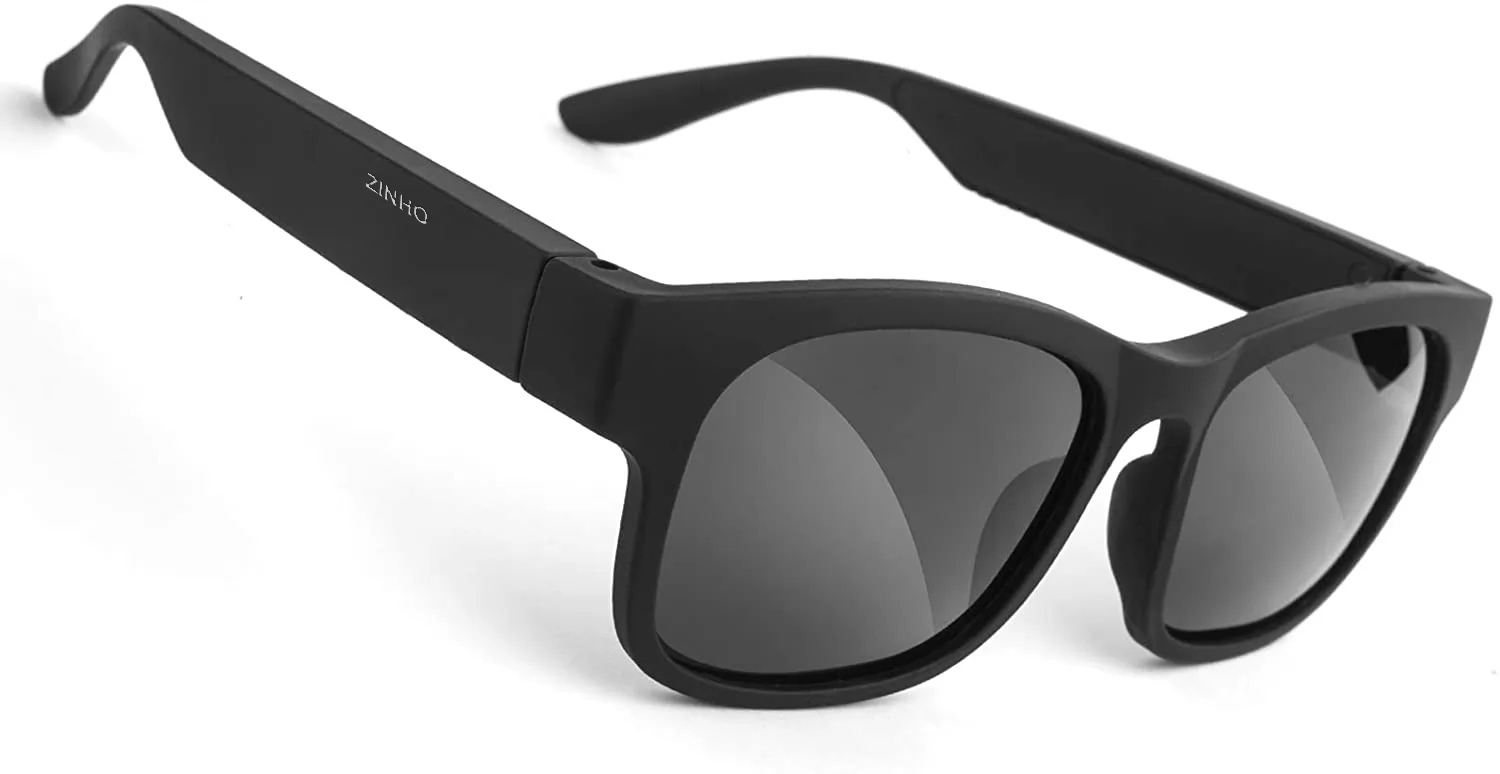 ZINHO Smart Glasses Wireless Bluetooth Sunglasses Music&Hands-Free Calling,for Men&Women,Polarized Lenses,IP4 Waterproof (Black)