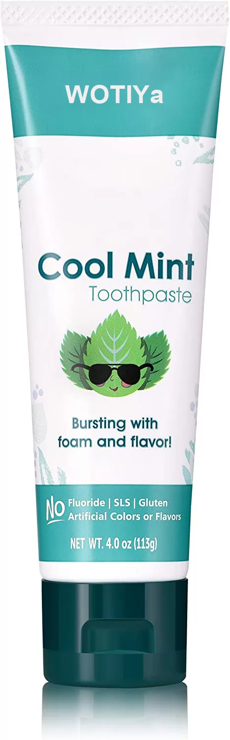 WOTIYa Botanique Kids Cool Mint Toothpaste, 4oz (Natural, Fluoride Free & SLS Free) [1 Pack]