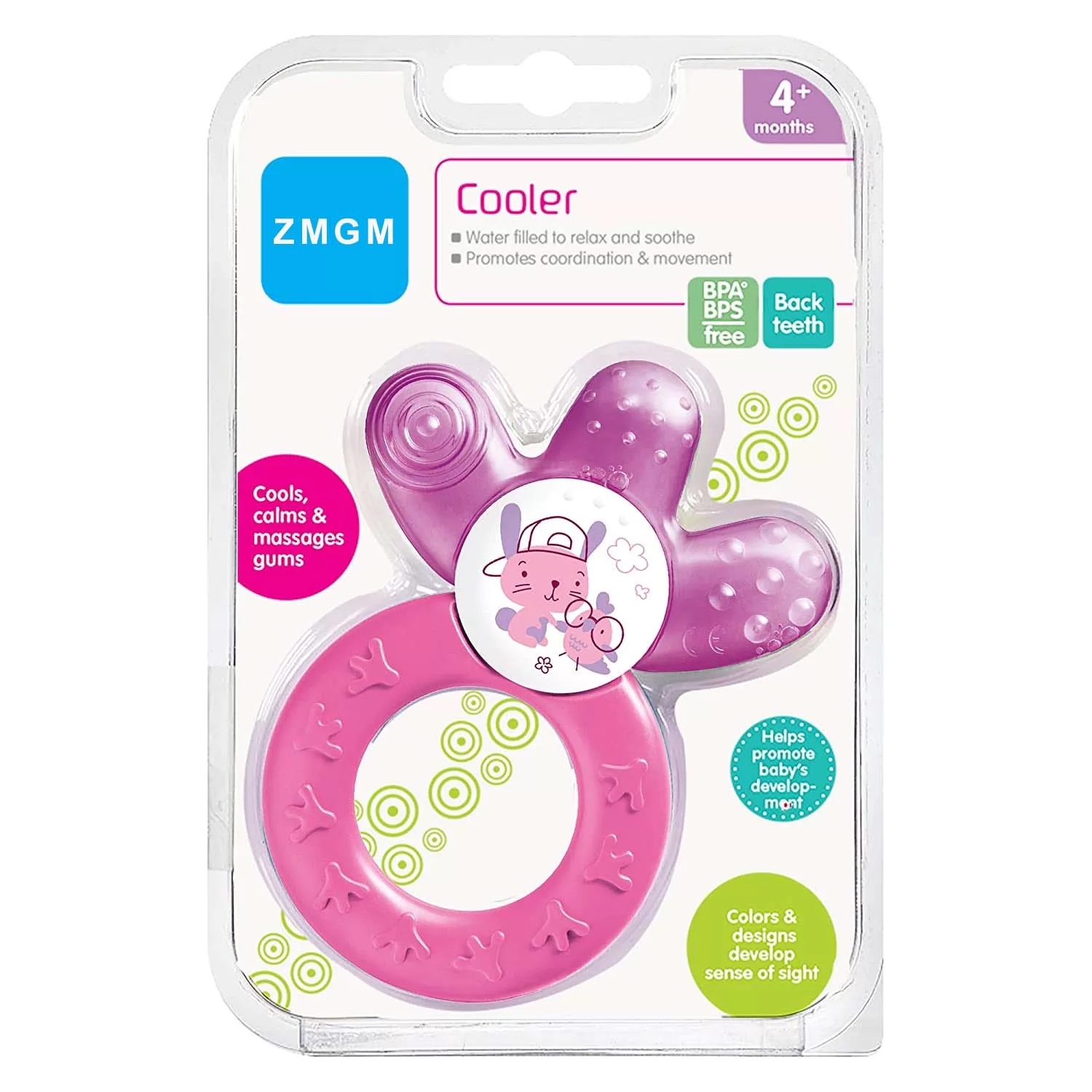ZMGM Cooler Teether, Baby Toys, Teething Toys, Purified Water-Filled Teether Toy for Gum Relief and Sensory Development, for Girls 4+ Months, 1-Count