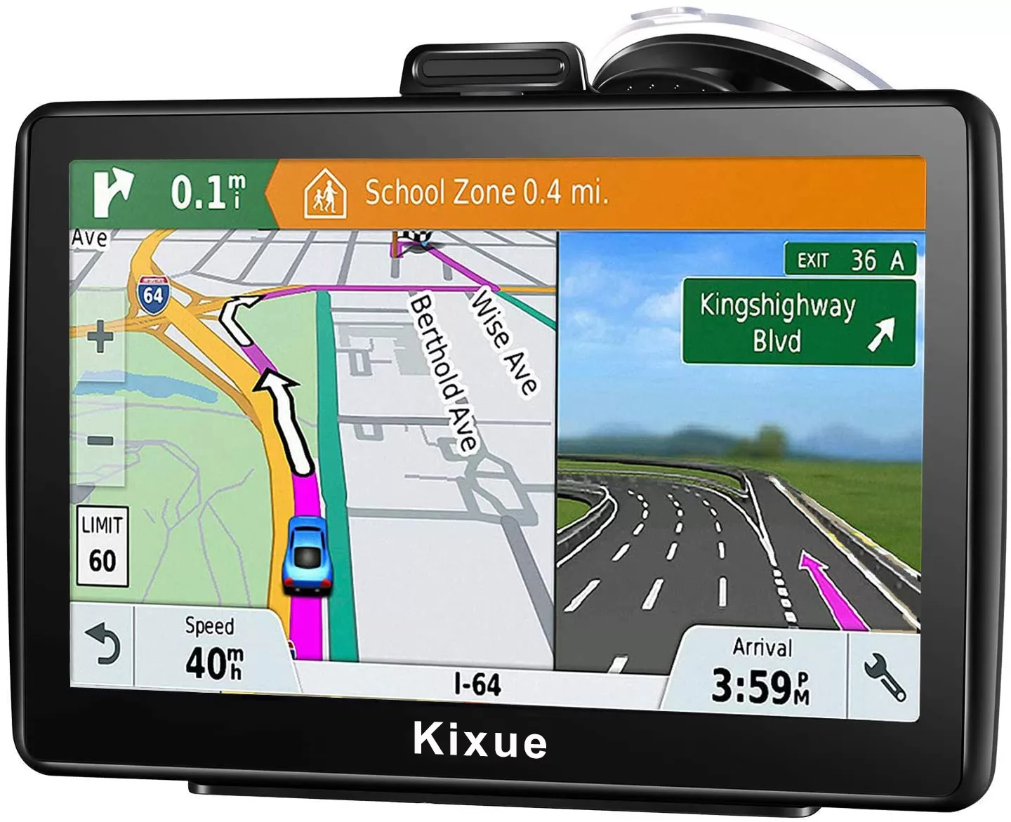 Kixue Car GPS Navigation, 7-inch 8GB HD Touch GPS Navigator, Voice Traffic Warning, Driving Alarm, with Sun Visor