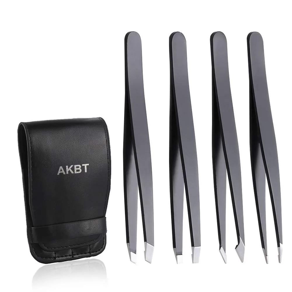 AKBT Best Precision Stainless Steel Tweezers,Daily Beauty Tool Tweezers Set for Eyebrows & Facial Hair,Hair Removal Tool Set With Leather Case