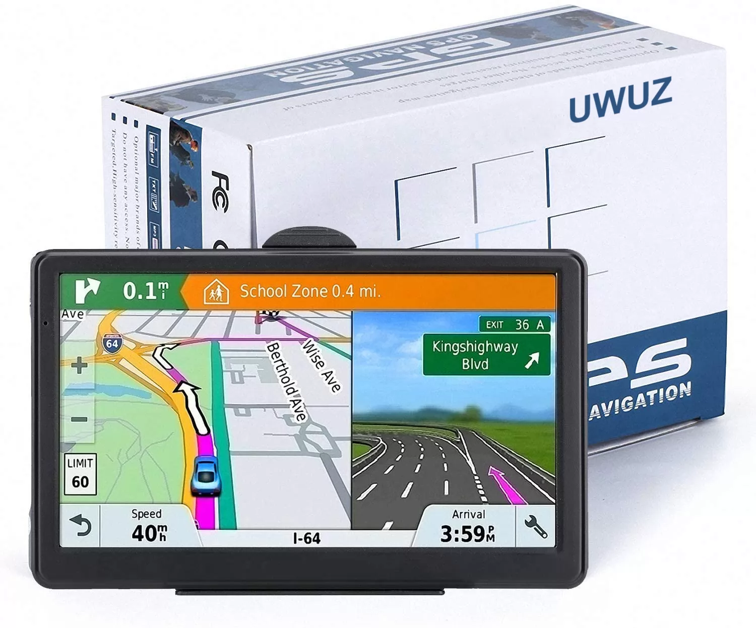 UWUZ GPS Navigation for car，7-inch Touch Screen Car GPS 256-8GB Voice Broadcast Navigation, top-Loading map Lifetime map Free Update