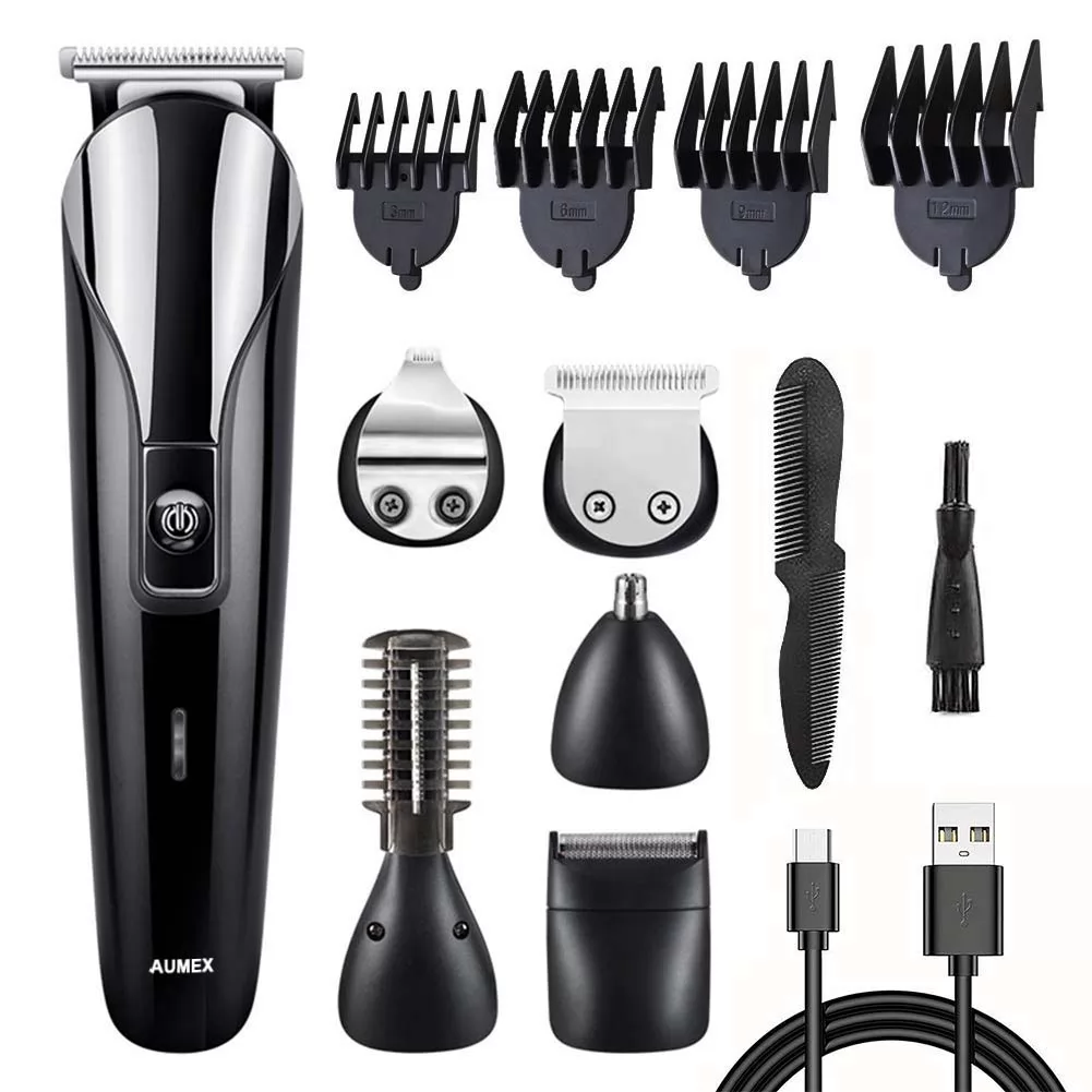 AUMEX Hair Clipper Beard Trimmer kit for Men, Cordless Hair Mustache Trimmer Electric USB Regargeable and 6 in 1 Grooming kit
