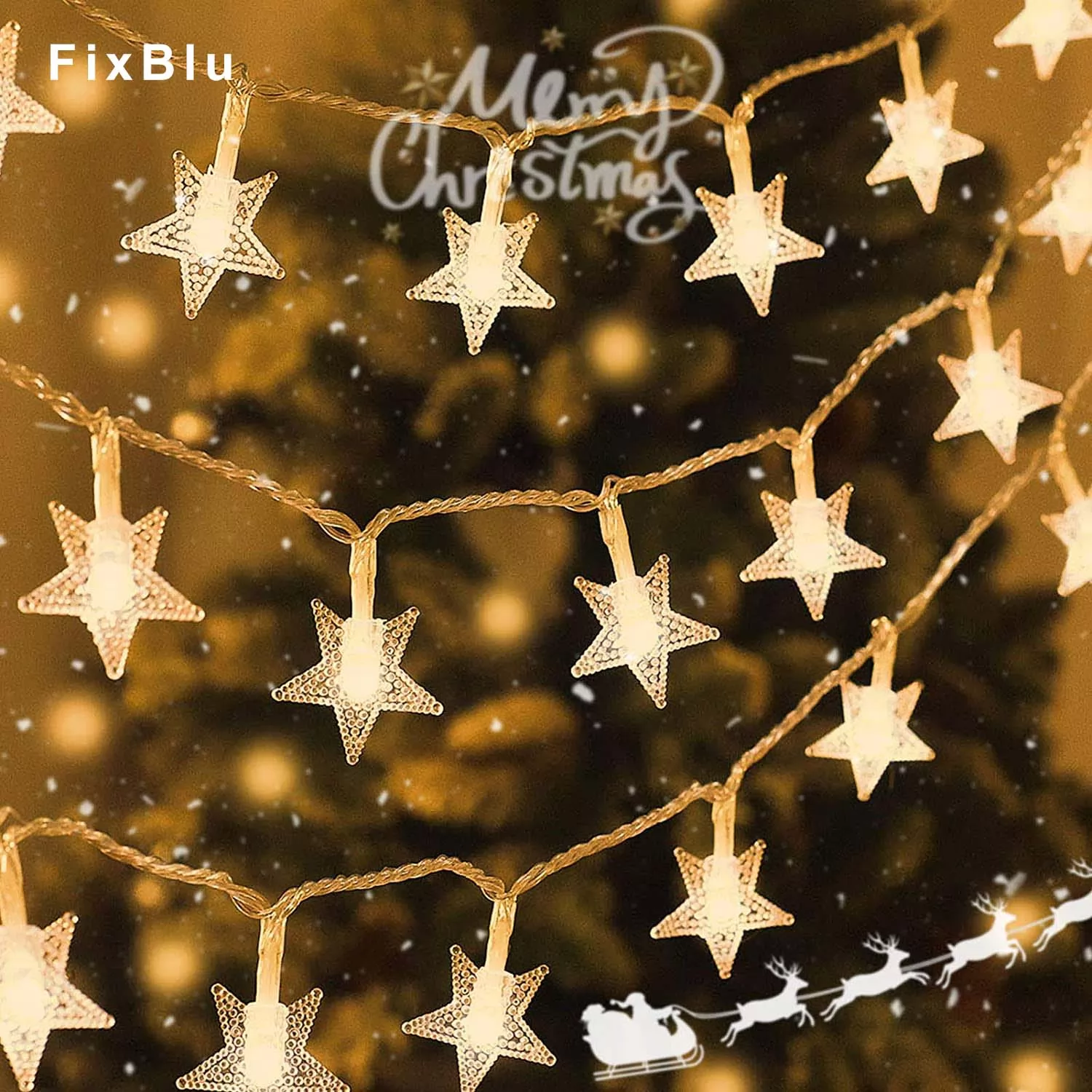 FixBlu Star String Lights, 50 LED Fairy Lights Battery Operated, Waterproof Decorations Lights for Indoor, Outdoor, Bedroom (Warm White)