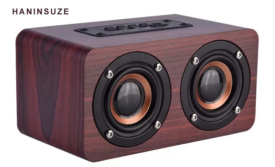 HANINSUZE Wooden Portable Speaker Wireless Bluetooth, Stereo Loudspeakers with Superior Sound Quality(Red Wood)