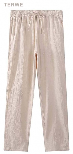 TERWE Men's Loose Fit Linen Pants Casual Drawstring Waist Straight-Legs Lightweight Beach Pant