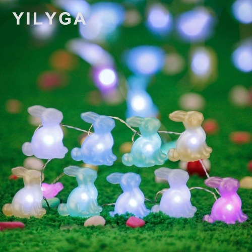 YILYGA Rabbit Bunny Lights, Festive String Lights 5 Colors Battery Operated with Remote for Indoor Outdoor, Birthday Bedroom  Decor