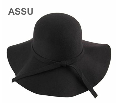 ASSU women's sun hat summer big brim hat anti-uv foldable UPF50 + headwear topee suitable for outdoor beach camping fishing trip black