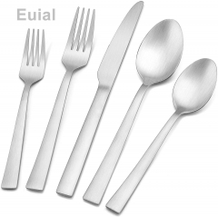 Euial 20 Pack Matte Stainless Steel Flatware Set Service for 4, Metal Tableware Includes Forks Spoons Knives, Dishwasher Safe